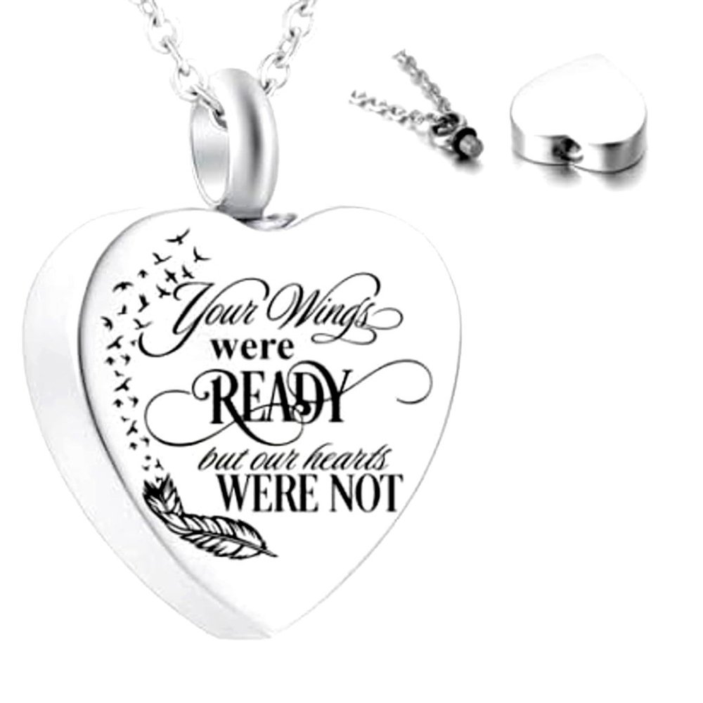 Stainless Steel "Your Wings Were Ready, My Heart Was Not" Cremation Urn Necklace